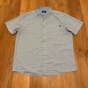 AFTCO Dorsal Light Blue Plaid Short-Sleeve Button-Down Shirt Men’s Large Fishing
